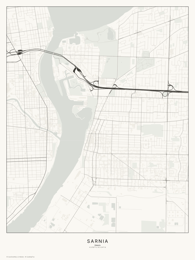 Sarnia map poster, classic style