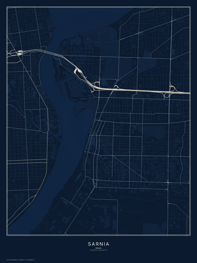 Sarnia map poster, midnight style