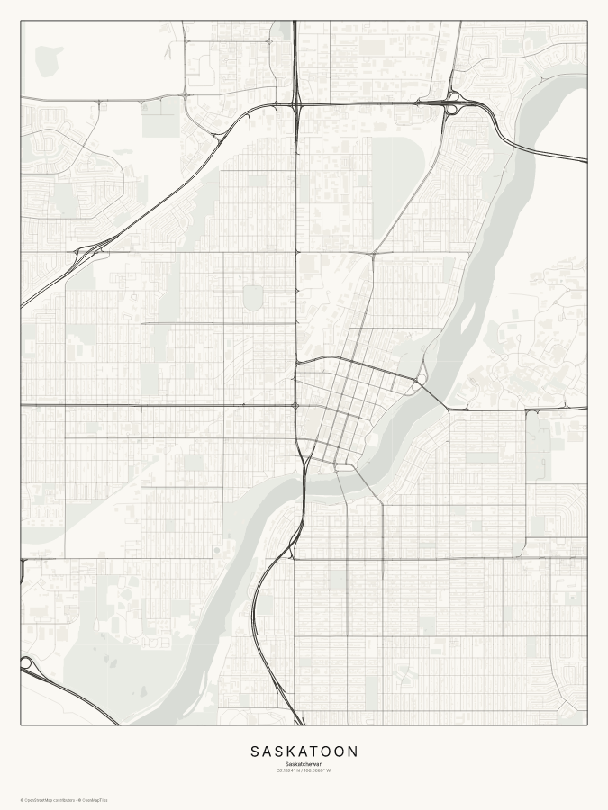 Saskatoon map poster, classic style
