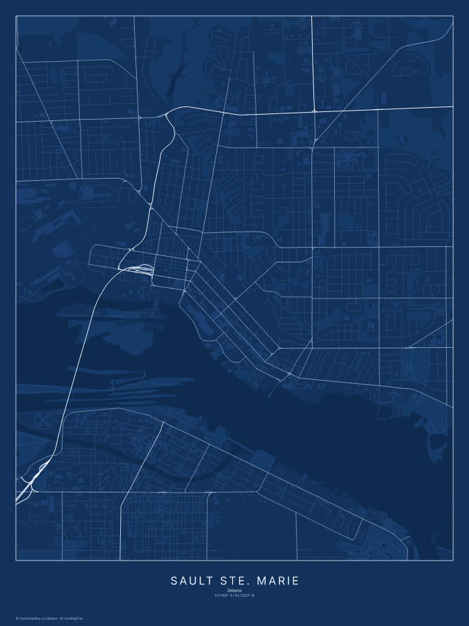 Sault Ste. Marie map poster, blueprint style