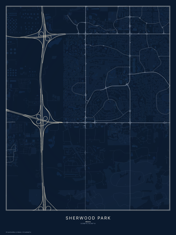 Sherwood Park map poster, midnight style