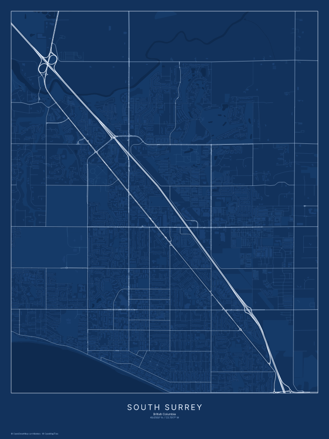 South Surrey map poster, blueprint style