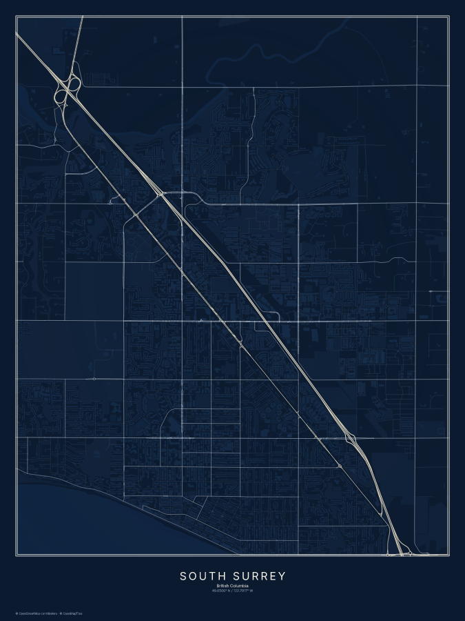 South Surrey map poster, midnight style