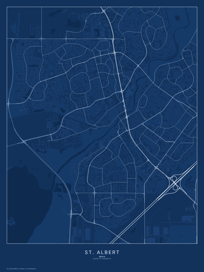St. Albert map poster, blueprint style