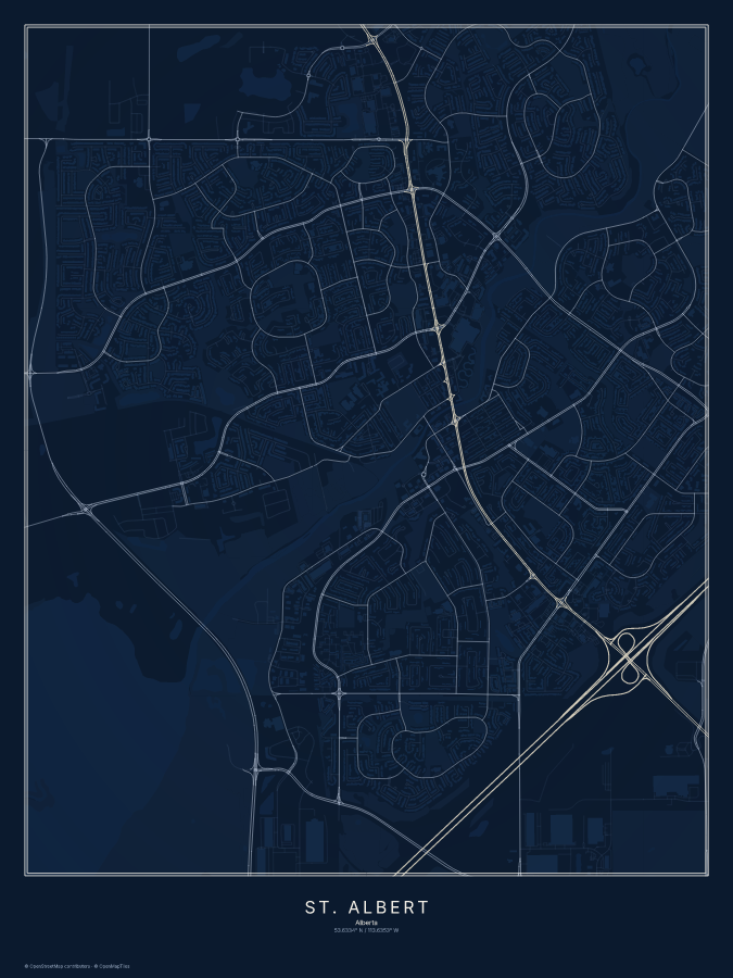 St. Albert map poster, midnight style