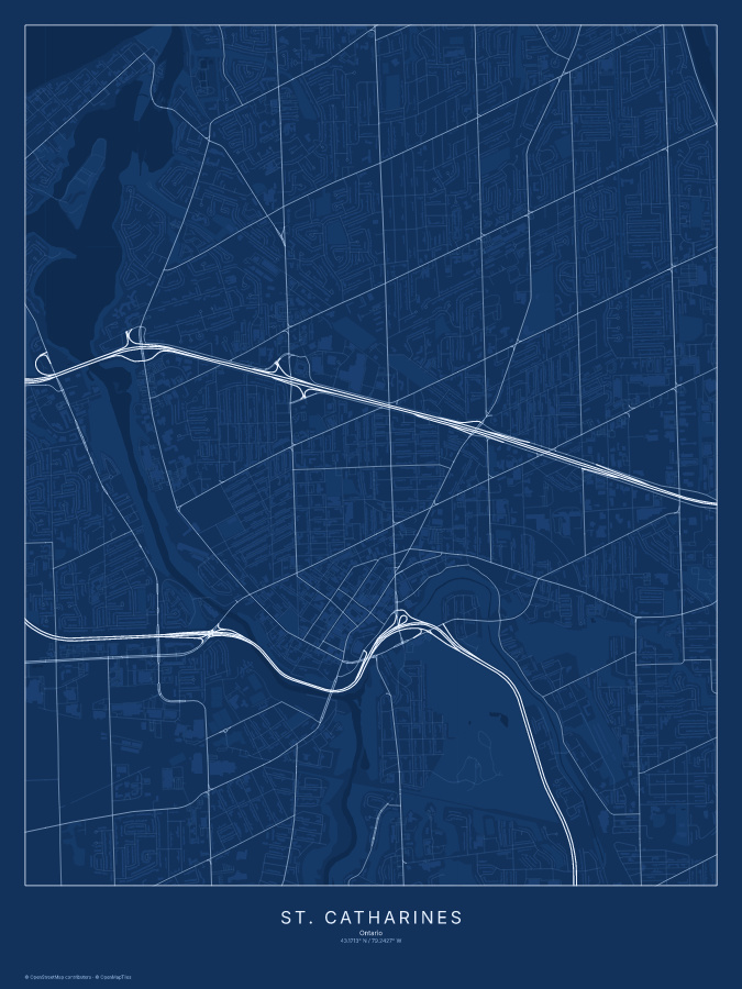 St. Catharines map poster, blueprint style