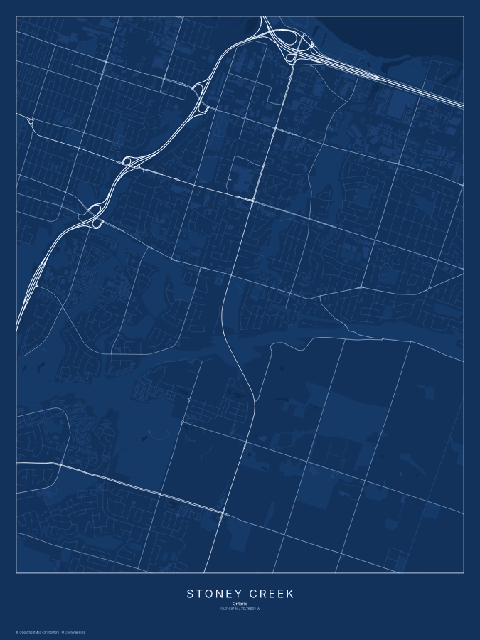 Stoney Creek map poster, blueprint style