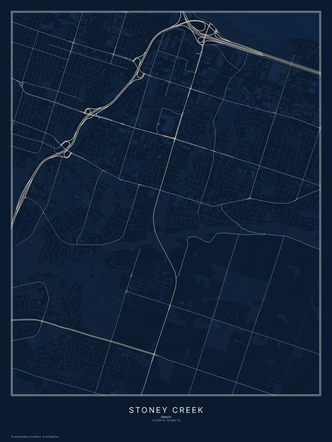 Stoney Creek map poster, midnight style