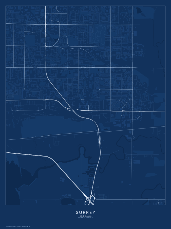 Surrey map poster, blueprint style
