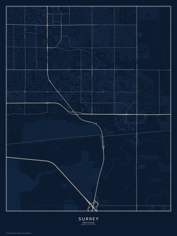 Surrey map poster, midnight style