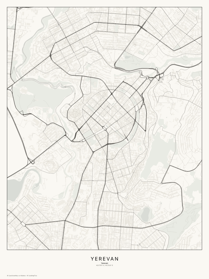 Yerevan map poster, classic style