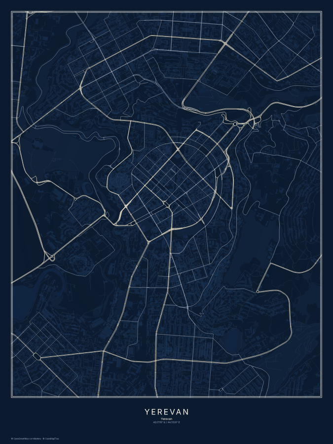 Yerevan map poster, midnight style