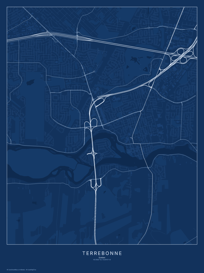 Terrebonne map poster, blueprint style