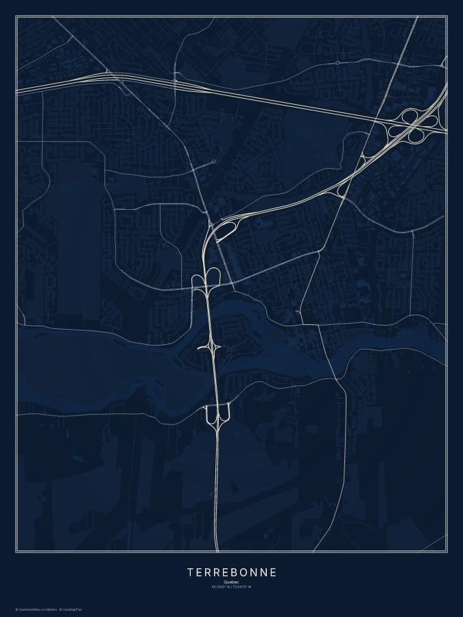 Terrebonne map poster, midnight style