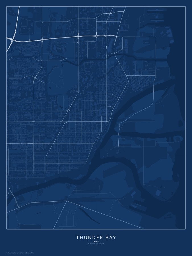 Thunder Bay map poster, blueprint style