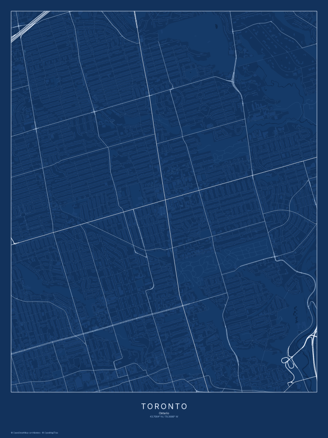 Toronto map poster, blueprint style