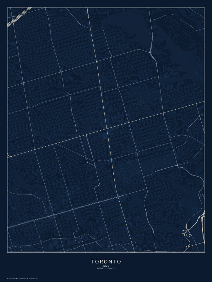 Toronto map poster, midnight style