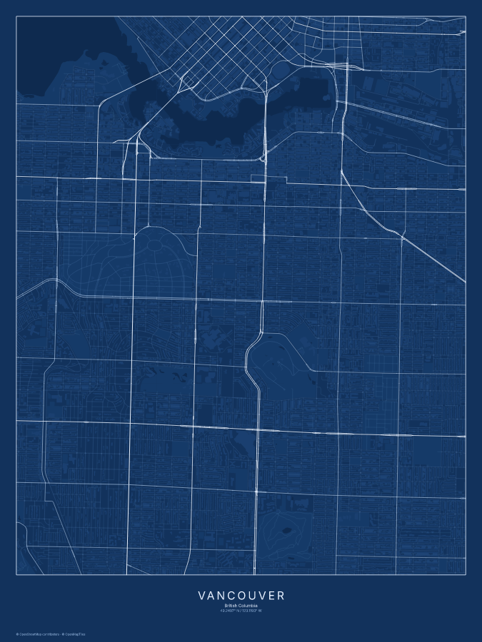 Vancouver map poster, blueprint style