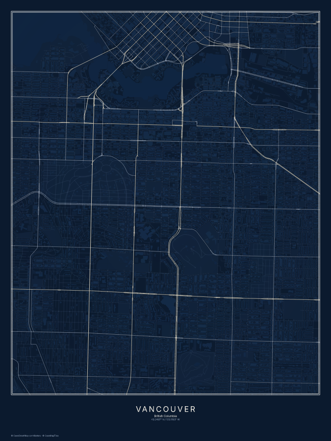 Vancouver map poster, midnight style