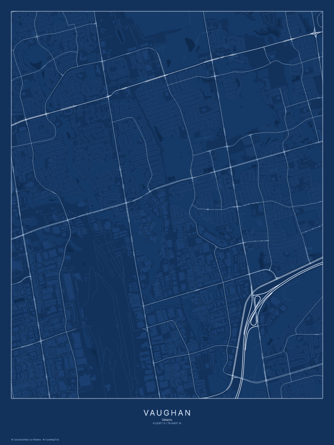 Vaughan map poster, blueprint style