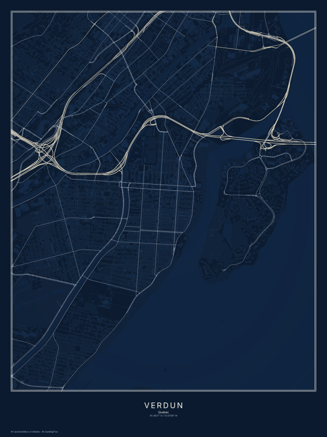 Verdun map poster, midnight style