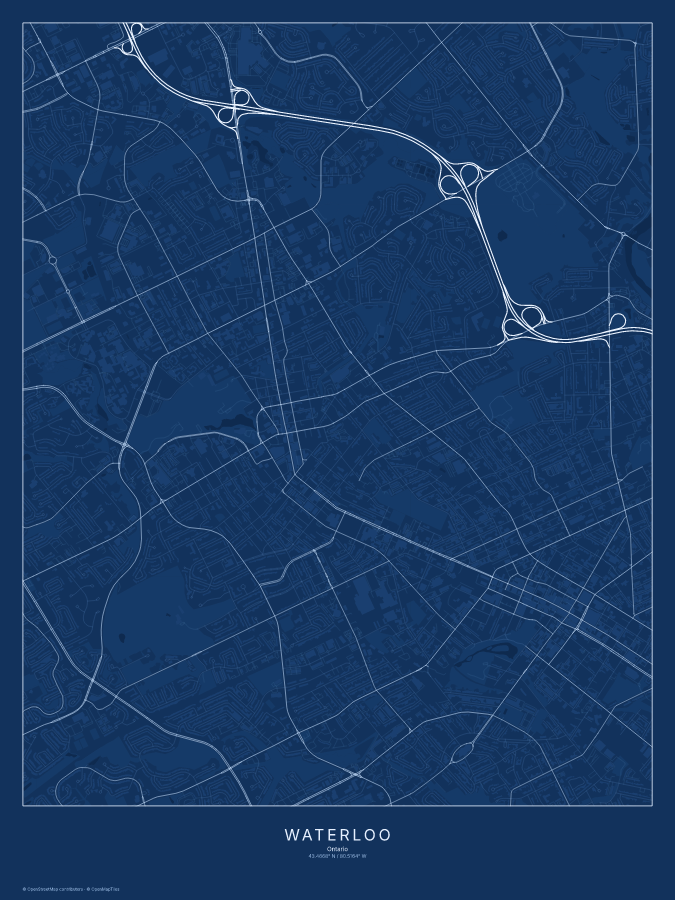 Waterloo map poster, blueprint style
