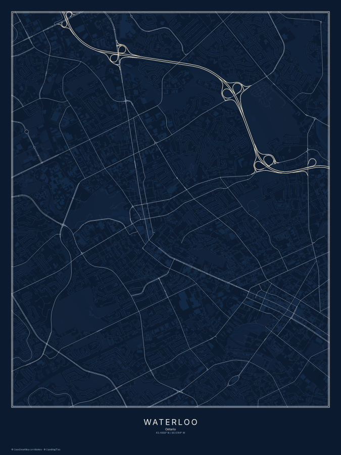 Waterloo map poster, midnight style