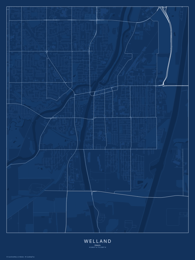 Welland map poster, blueprint style