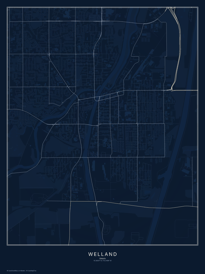 Welland map poster, midnight style