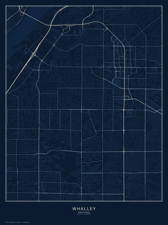Whalley map poster, midnight style