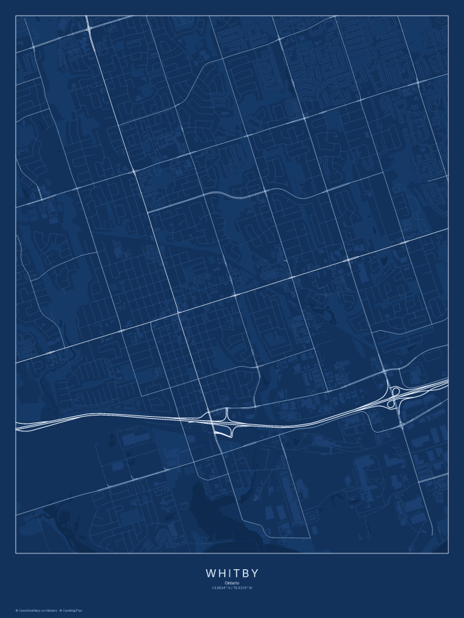 Whitby map poster, blueprint style