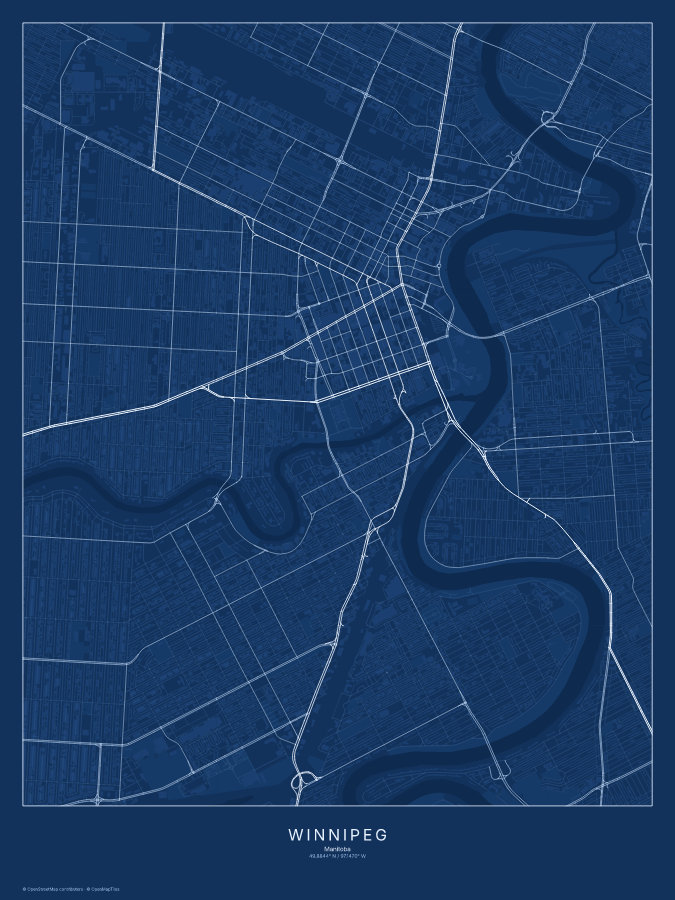 Winnipeg map poster, blueprint style