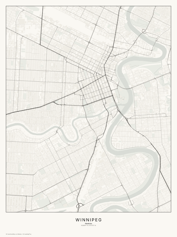 Winnipeg map poster, classic style