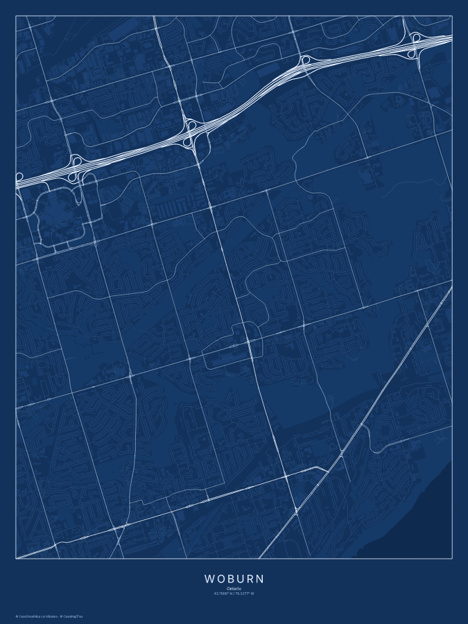 Woburn map poster, blueprint style