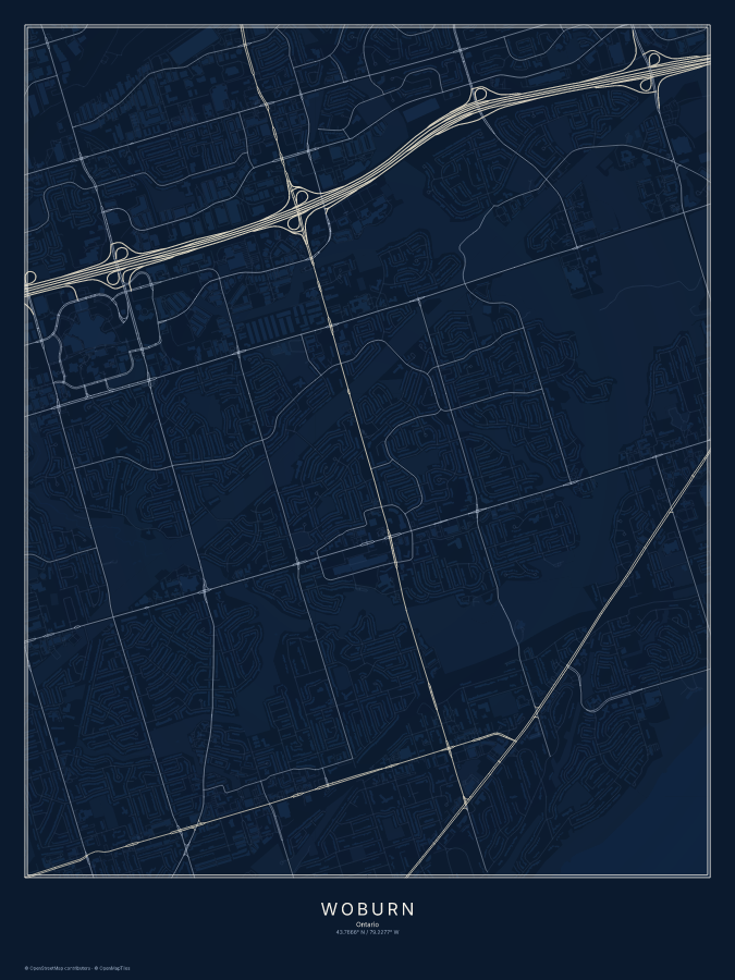 Woburn map poster, midnight style