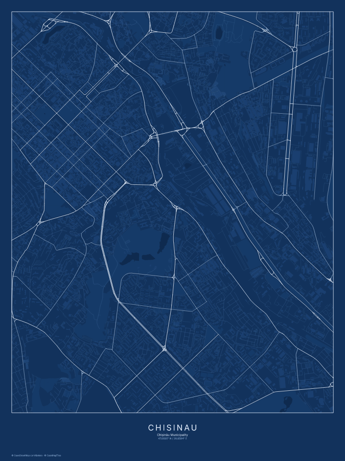 Chisinau map poster, blueprint style