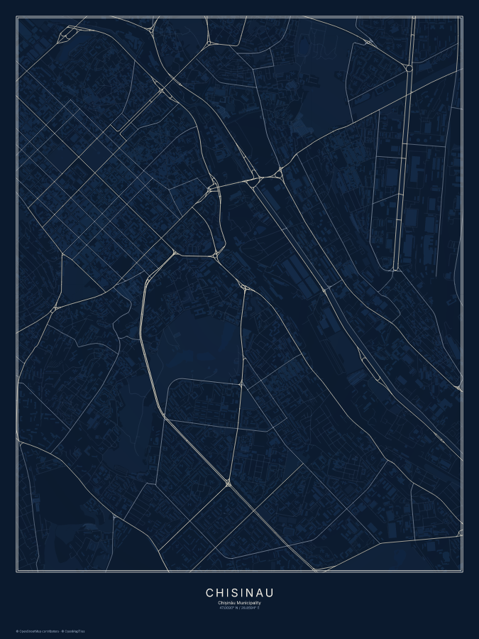 Chisinau map poster, midnight style