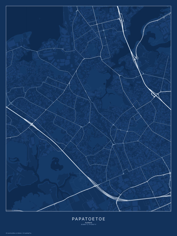 Papatoetoe map poster, blueprint style