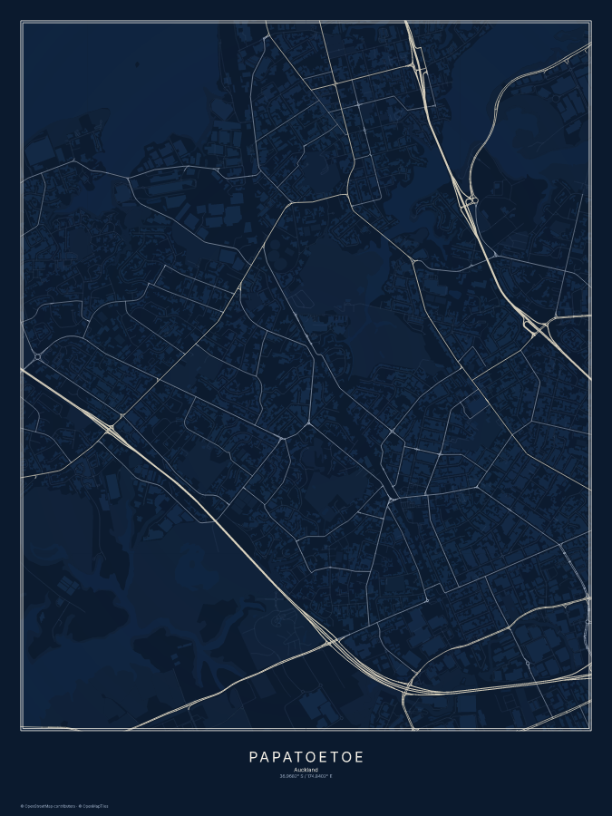 Papatoetoe map poster, midnight style