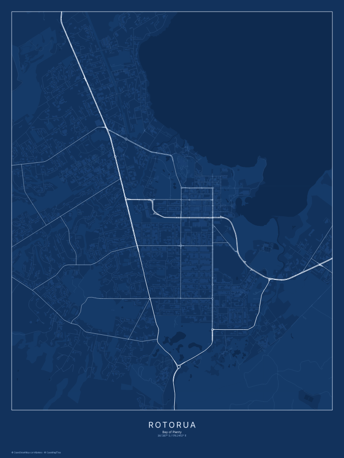 Rotorua map poster, blueprint style