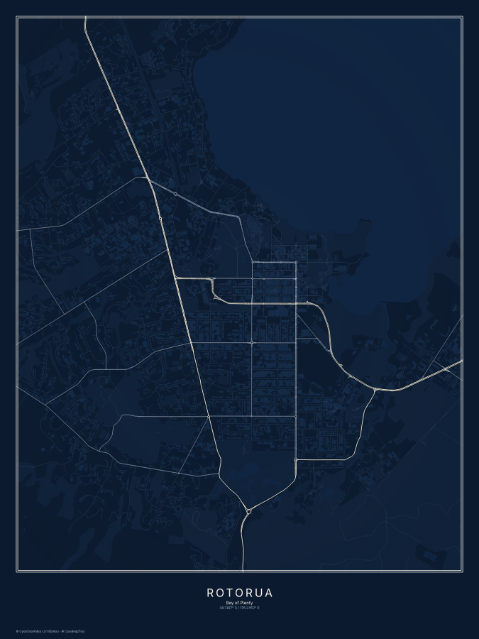 Rotorua map poster, midnight style
