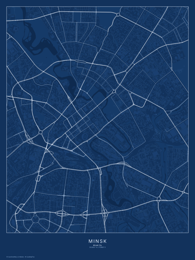 Minsk map poster, blueprint style