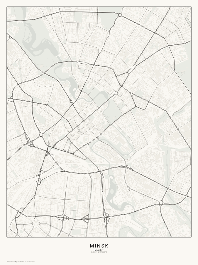 Minsk map poster, classic style