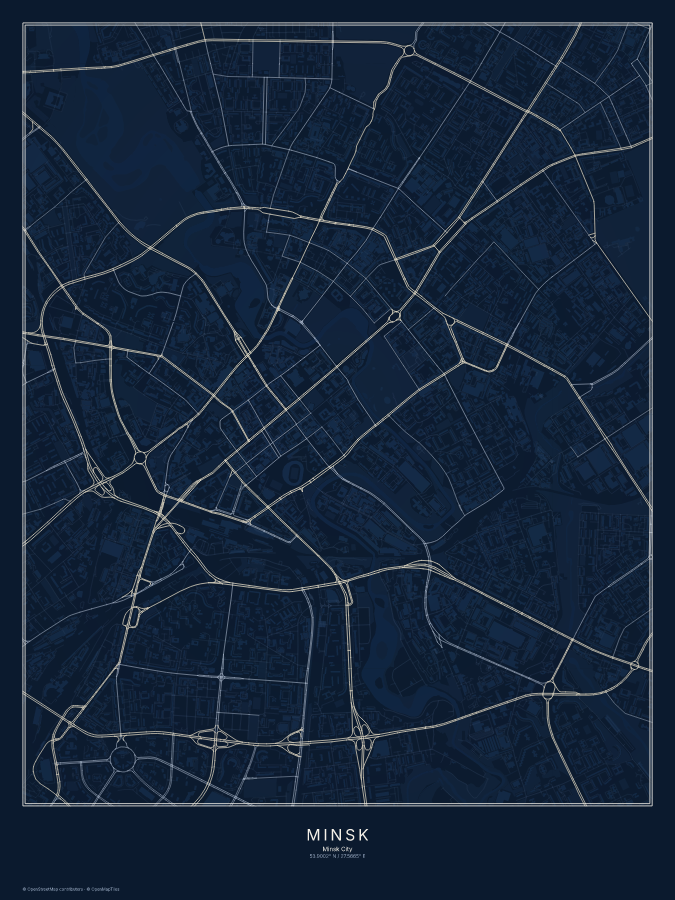 Minsk map poster, midnight style
