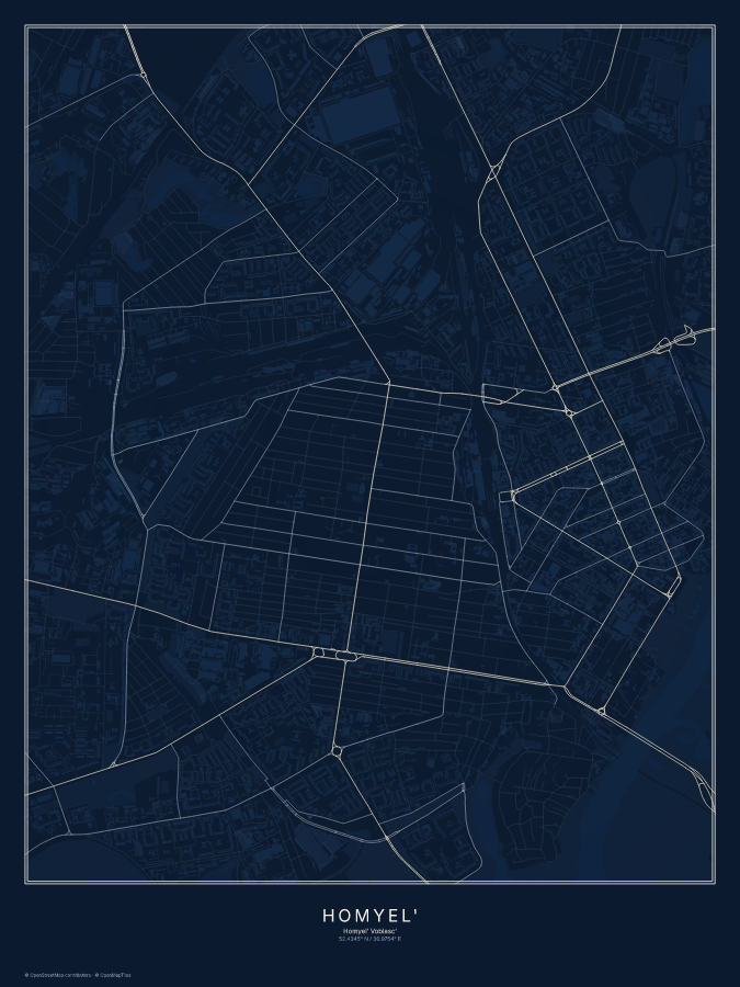 Homyel' map poster, midnight style