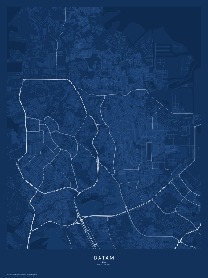 Batam map poster, blueprint style