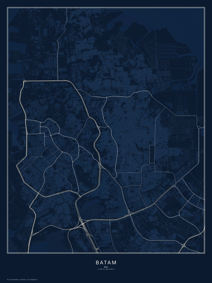 Batam map poster, midnight style