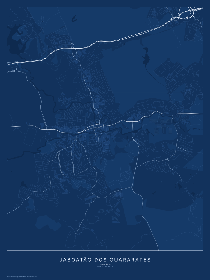 Jaboatão dos Guararapes map poster, blueprint style