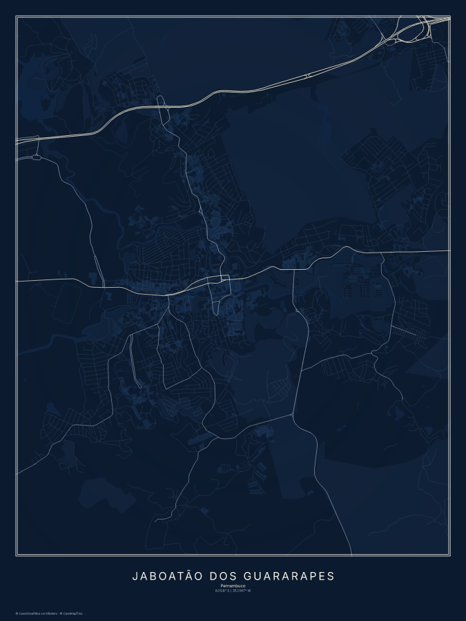 Jaboatão dos Guararapes map poster, midnight style