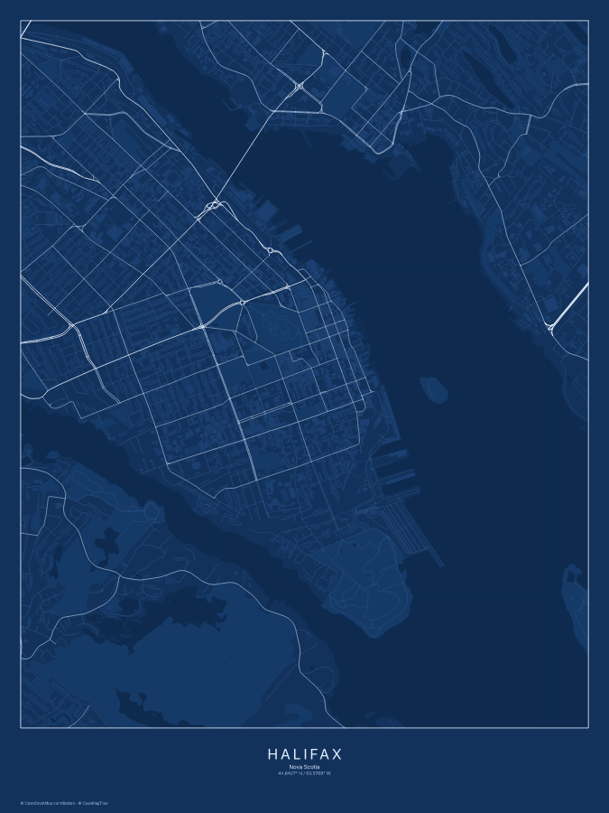 Halifax map poster, blueprint style
